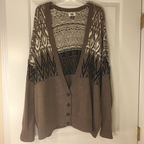 Old Navy Sweaters - Old Navy Cardigan Sweater Brown Jacquard Size XXL